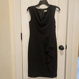 NWT Size 4 Calvin Klein Sleeveless Black Dress Cowl Neck Ruffle Waist